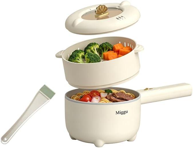 Electric Hot Pot 2L, 700W Portable Multi-Purpose Cooker with Dual Power Control, Non-Stick Pot for Noodles, Steak, Eggs, Ramen, Oatmeal, and More