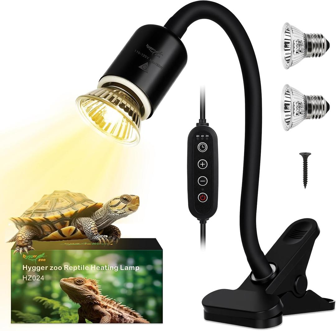 Reptile Heat Lamp Turtle Basking Light Bulbs with Cycle Timer, 360 Rotatable Dimmable Aquarium UVA UVB Reptile Light Bearded Dragon Tank Accessories 2 Pack Heat Bulbs for Turtle Lizard Snake Cage