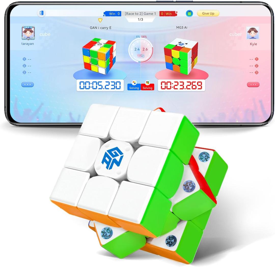 GAN 356 i Carry E, Smart Speed Cube 3x3 Magnetic Connected Electronic Bluetooth Speedcube for Kids Adults Timer Tracking Movement Steps with App Online Competition, Battery Replaceable Frosted Version