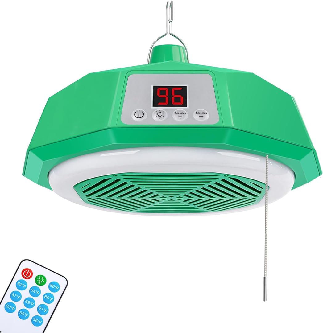 Chicken Coop Heater with Thermostat & Light, 400 Watts Adjustable Fire Proof Chicken Coop Heater For Winter, Heat Lamp Warmer Fan include Remote Control, For Poultry Dog Cat Rabbit