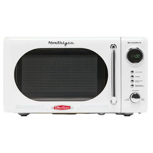 Nostalgia Retro Compact Countertop Microwave Oven - 0.7 Cu. Ft. - 700-Watts with LED Digital Display - Child Lock - Easy Clean Interior - White