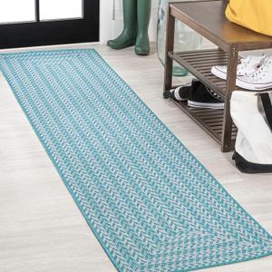 JONATHAN Y Concentric Squares Indoor Outdoor Runner Rug 2X8 Aqua/Light Gray, Chevron Modern for Backyard, Patio, Porch, Easy-Cleaning, High Traffic, Pet-Friendly, Non-Shedding (SMB206A-28)