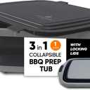BBQ Prep Tub Collapsible X-Large with Cutting Board, Locking Lid Meal Prep Food Prep Containers with Lids for Resting Meat 3 Adjustable Height - Ideal for Camping, Picnic, Dish Basin