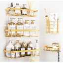 Liuoud 5 Pack Shower Caddy Organizer Rack Shelf for Inside Shower, Self Adhesive Wall Storage Basket Rustproof Stainless Steel Shampoo Holder Bathroom Accessory Decor Set, Gold