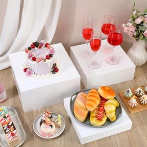 Beeveer 3 Pcs Buffet Risers Food Risers for Buffet Table White Acrylic Food Display Risers and Stand 10" 11" 12" Display Stand Box with Hollow Bottoms for Catering Dessert Collectible Party Counter