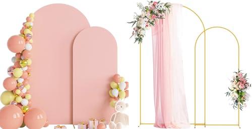 Wokceer Wedding Arch Backdrop Stand and Cover Set of 2 Metal Arch Stand with Arch Cover Pale Pink 7.2FT, 6FT for Birthday Party Wedding Ceremony Bridal Baby Shower Event Decor
