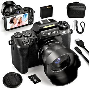 4K Digital Camera for Photography, 64MP Dual Lens Vlogging Camera with 4.0" Touchscreen, Point and Shoot Camera for Beginners Teens, WiFi Digital Camera with 16X Digital Zoom & 64GB SD Card (Black-Plus)