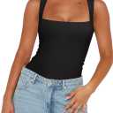 REORIA Butsmooth Womens Sexy Sleeveless Square Neck Double Lined Basic Bodysuit Tank Tops, XL