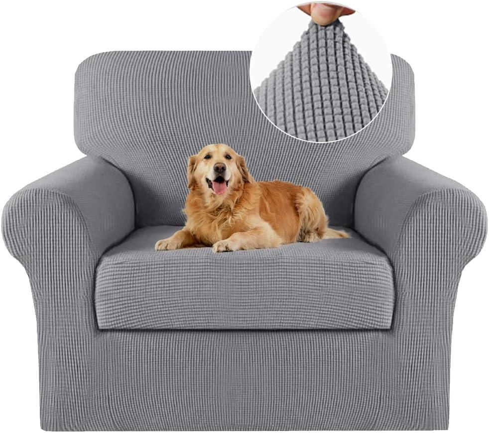 Turquoize 2 Piece Chair Covers Chair Slipcovers for Living Room Armchair Sofa Covers Chair Couch Cover with Arms Washable Furniture Protector for Chairs Feature Thick Jacquard Fabric (Chair, Dove)