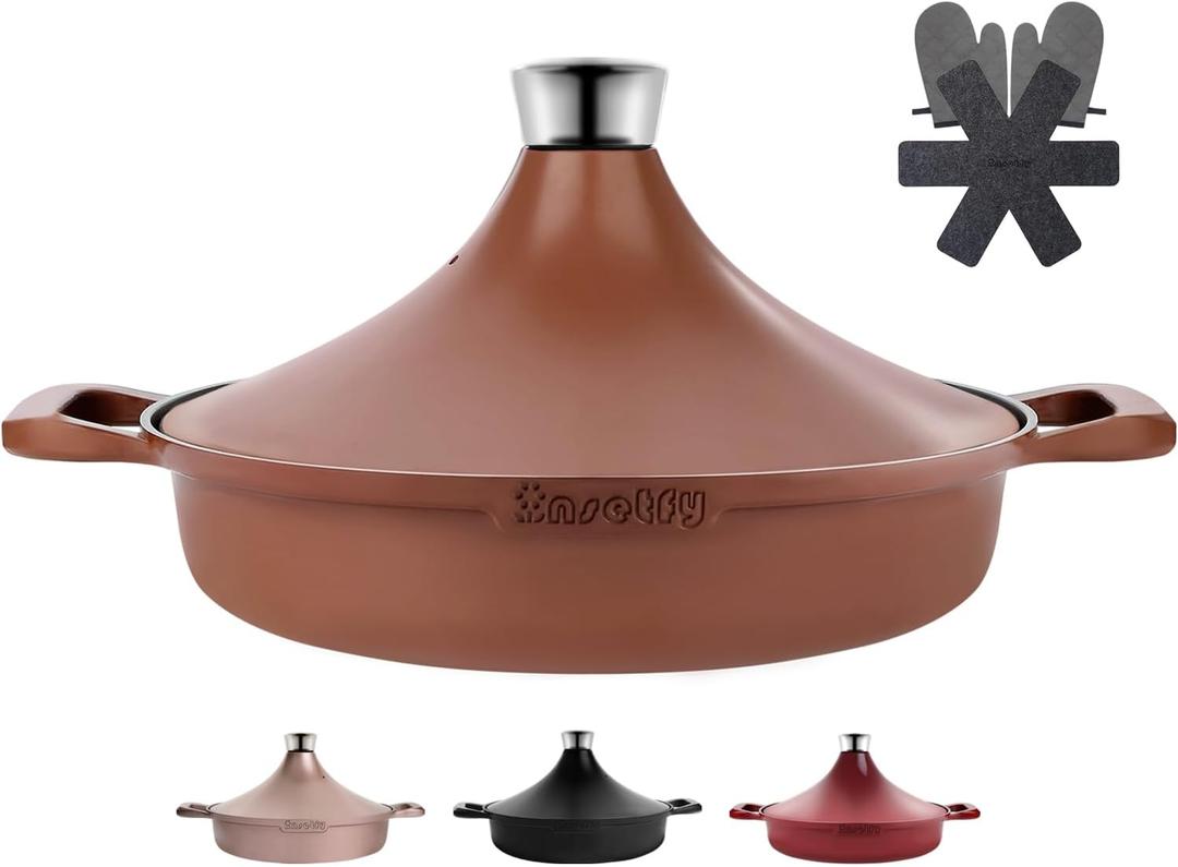 Non-Stick Frying Pan/Skillet 11", 3QT Tagine Pan,Cast Aluminum Pans with Lid, Stove/Oven-to-Table Cookware, Dishwasher Safe& Compatible with All Stovetops Terracotta