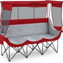 Teenyyou 3 Person Camping Chair with Canopy Shade 700lbs Heavy Duty Oversized Beach Camping Chair with Thick Cushion Cup Holder and Carry Bag, Foldable Portable Sofa for Lawn Beach Outdoor(Dark Red), 67 inches x 20 inches x 13.78 inches