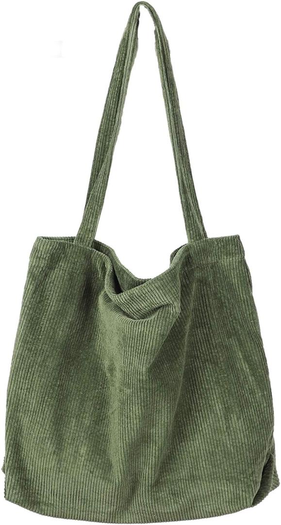 Etercycle Women Corduroy Tote Bag, Casual Handbags Big Capacity Shopping Shoulder Bag with Pocket (Army Green)