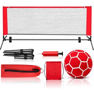 Halloscume Soccer Tennis Game Set with 6.4 x 2 ft Portable Easy Set-Up Net, a Soccer with Ball Pump, Drawstring Backpack for Men Women Athletic Gym Outdoors Indoors Backyard Beach, Red