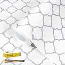 Shelf Drawer Liners for Kitchen Cabinets Non Adhesive Drawer Liner Thickened Refrigerator Liner Silver Quatrefoil Strong Non-Slip Paper for Tool Box with Knife and Tape Measure,11.8 x 118 Inches