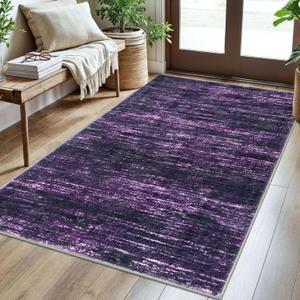 3x5 Modern Abstract Area Rug for Entryway, Purple White Super Soft Washable Rug with Non-Slip, Low-Pile Door Mat Indoor for Living Room Bedroom, Carpet with Non-Shedding