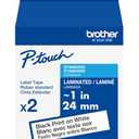 Brother Genuine P-Touch TZe 2-Pack Black Print on White Label Tapes (TZe2512PK), Laminated,1in x 26.2ft (24mm x 8m) Each, for Select P-Touch Label Makers, Durable, Water-Resistant, Indoor/Outdoor Use