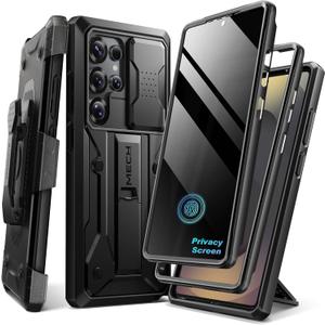 TONGATE for Samsung Galaxy S25 Ultra Case, [with Privacy Screen Protector & Slide Camera Cover] [2 Front Frames] Full-Body Heavy Duty S25 Ultra Case with Stand & Belt Clip Holster, Black Privacy Film