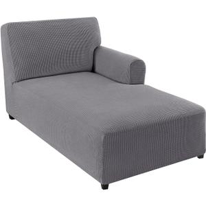 FantasDecor Right Chaise Lounge Cover Stretch Chair Lattice Slipcover with Armrests for Living Room Bedroom Right Arm Soft Jacquard Fabric Machine Washable, Dove,Right Chaise