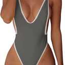 Swimsuits for Women Sexy Monokini Deep V One Piece Bathing Suits Backless Cheeky Swimwear Semi Thong Bikini (XL, Gray) 