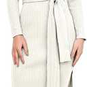 ANRABESS Womens Long Sleeve Sweater Dress Crew Neck Slim Fit Slit Tie Waist 2025 Ribbed Knit Bodycon Midi Dress Fall Outfits