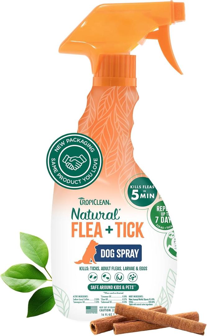 TropiClean Natural Maximum Strength Flea and Tick Spray for Dogs, 16oz