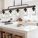 5-Light Rustic Farmhouse Dining Room Light, Black Mason Jar Chandelier Lighting Fixture for Kitchen Island, Dining Room, Cluster Hanging Pendant Light with Jar Glass Shade