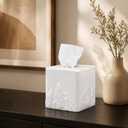 Tissue Box Cover Square, Resin Facial Tissue Holder Covers Cube Toilet Paper Holder Case Dispenser Home Decorative for Bathroom Kitchen Bedroom Living Room Office (White)