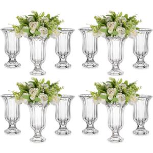 Glasseam Ribbed Glass Vase for Flowers, 7.5in Tall Vases for Centerpieces, Modern Crystal Clear Vase Set of 12, Decorative Flower Vases for Decor, Fluted Footed Urn for Wedding Dining Table Decoration (Large)