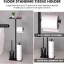 Modern Bathroom Toilet Paper Holder Stand, Black Metal, with Storage Shelf, Brush Holder, 3-Roll Storage, Freestanding Design