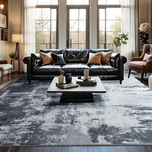 Area Rug 9x12 Washable Rugs Modern Abstract Area Rug Soft Non-Slip Non-Shedding Faux Wool Stain Resistant Floor Carpets for Living Room Bedroom Dining Room Kids Room Home Office (Grey)