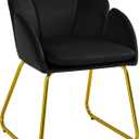Yaheetech Modern Velvet Armchair, Flower Shaped Makeup Chair Vanity Chair with Golden Metal Legs for Living Room/Makeup Room/Bedroom/Home Office/Kitchen, Black