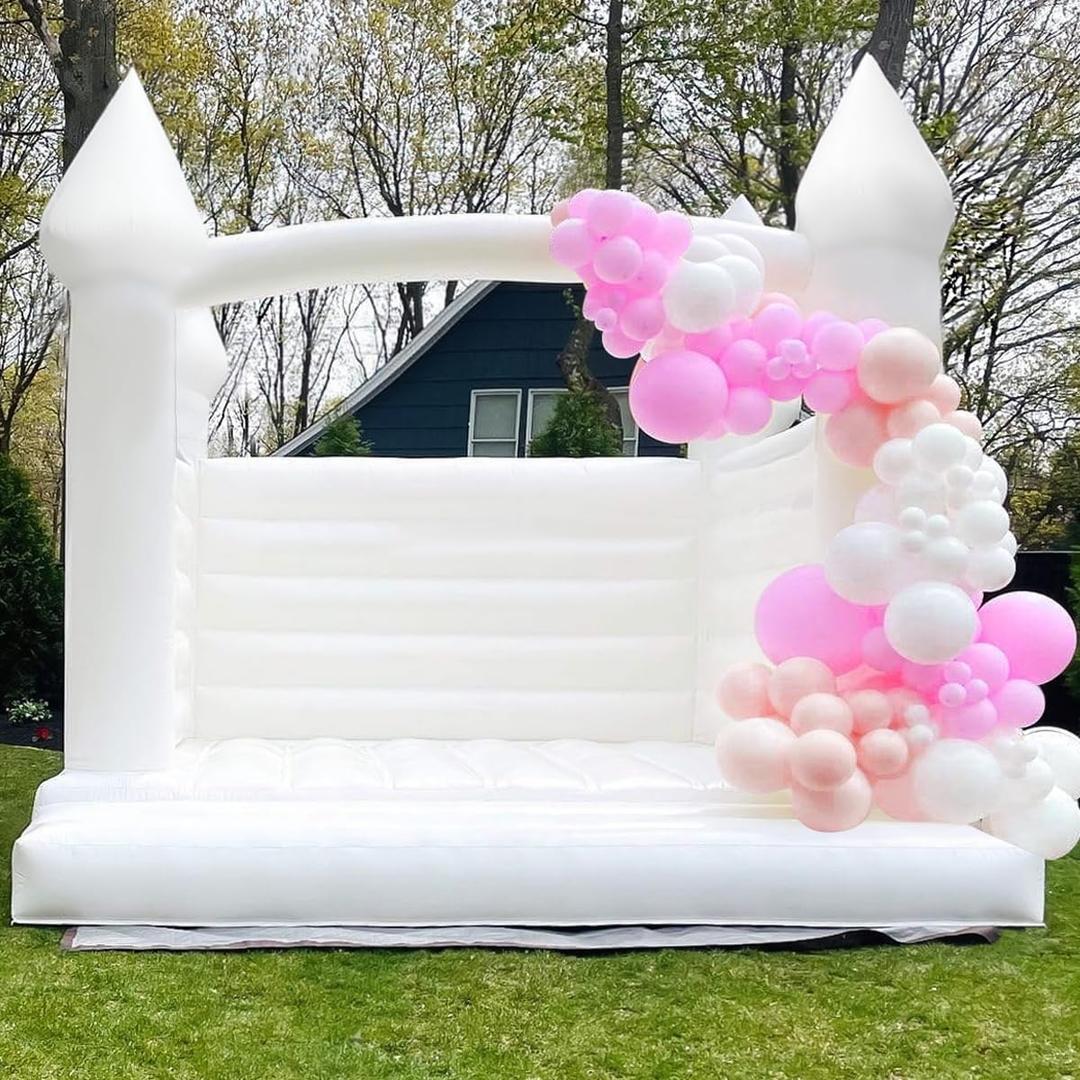 13FT White Bounce House, Large Bouncy Castle Commercial PVC Inflatable Jumper Large Bouncer Durable with 950W Strong Blower Safety for Adults Kids Toddler Party Wedding Decor