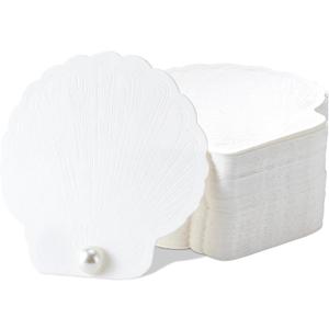 Resurhang 100 Set Oyster Place Card Beach Wedding Place Card with Pressed Oyster Shell Detailing and Pearl Accents for Summer Beach Wedding Party Shower Ivory White(Sea Shell,White)