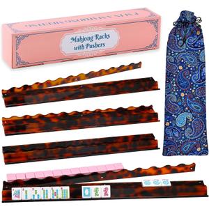 4-Pack Acrylic American Mahjong Racks with Pushers(19.7",Brown),Mahjong Holders for American Mahjong Game Tiles, Scalloped