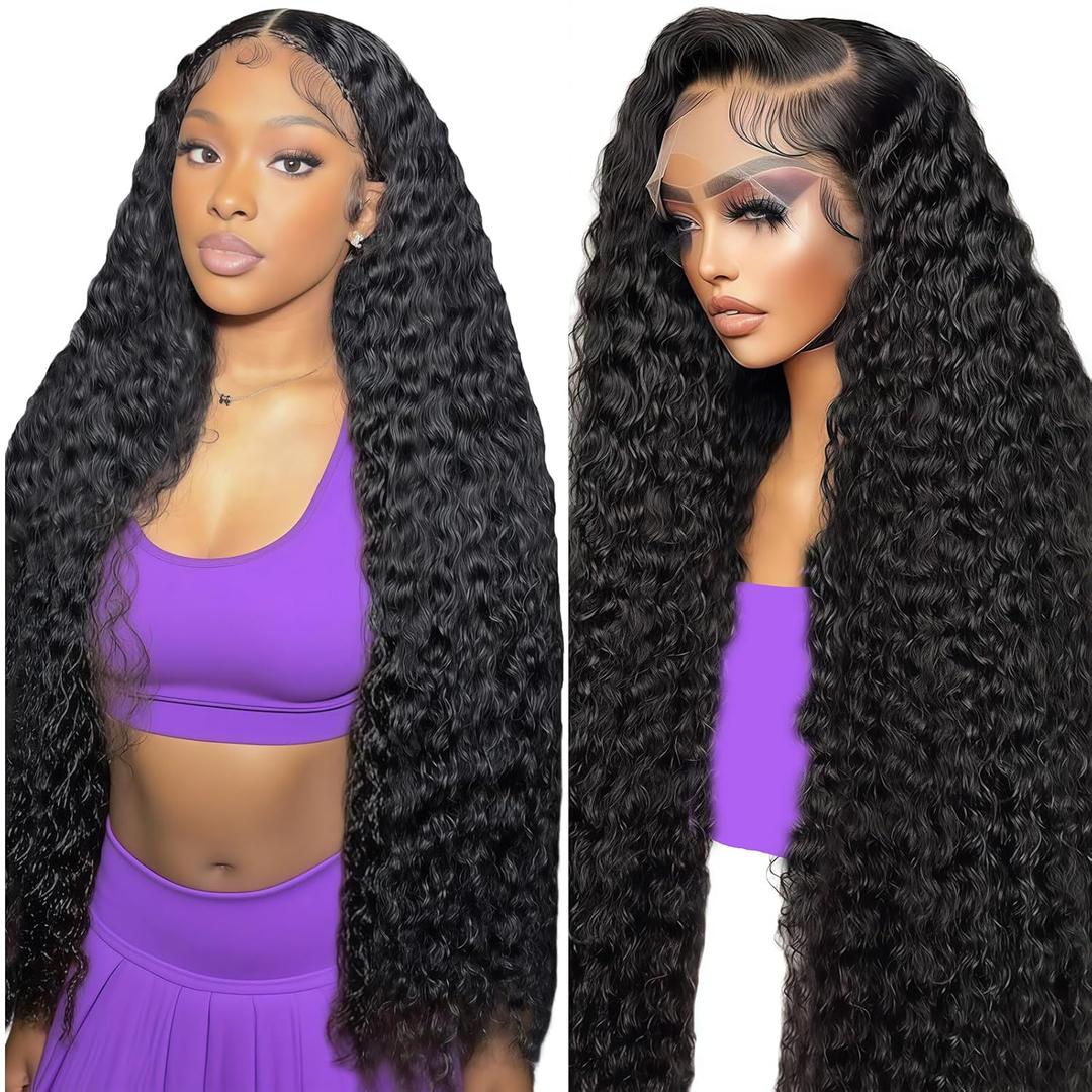 30 Inch Deep Wave Lace Front Wigs Human Hair 13x6 HD Real Human Hair Wig 12A Natural Black Glueless Curly Wig Human Hair Pre Plucked for Women Invisilbe Hairline Tiny Knots 200 Density Longer Life
