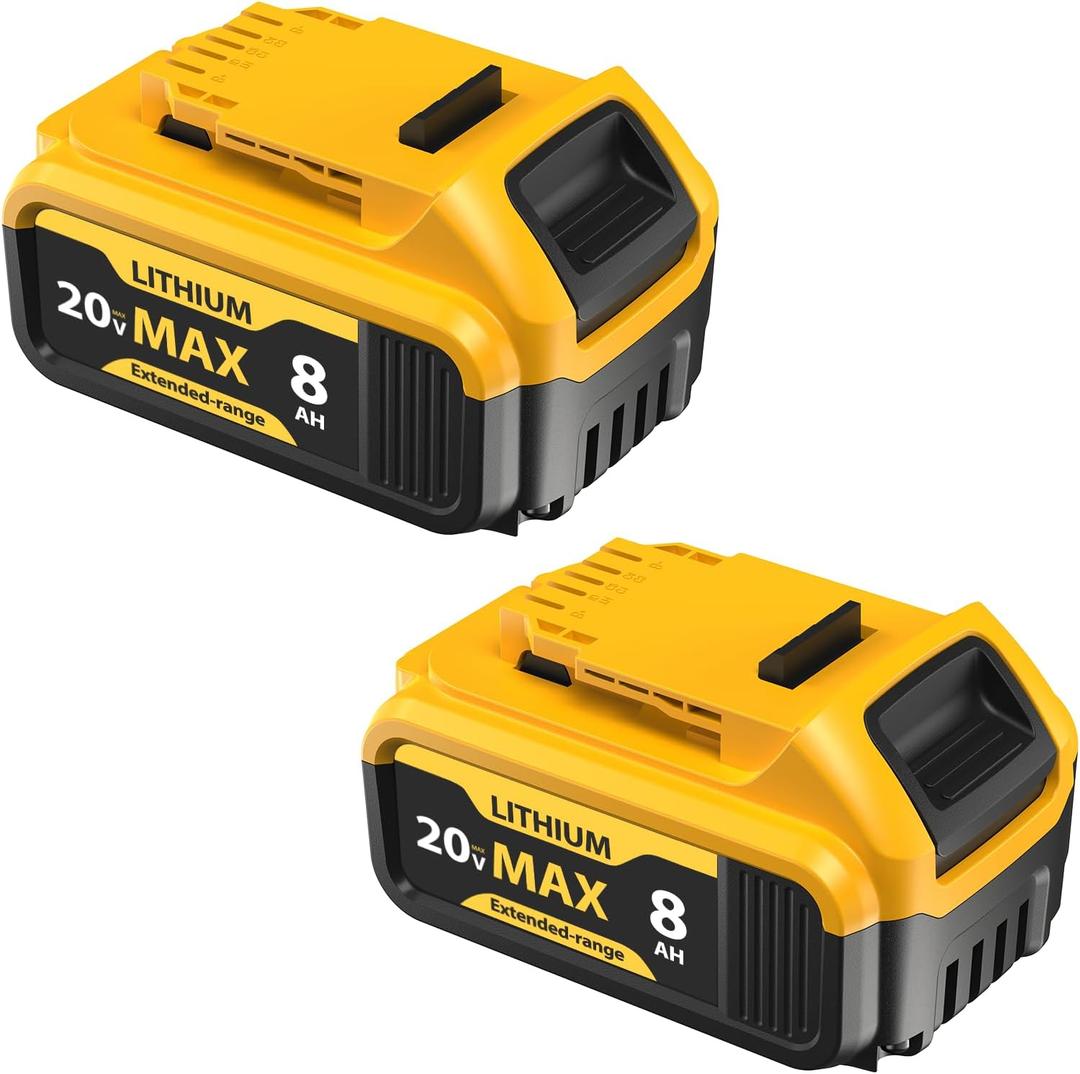 2-Pack 8000mAh 20V Max Lithium-ion Batteries for Dewalt - Replaces DCB201, DCB200, DCB205, DCB206, DCB207 - Seamless Compatibility with Dewalt 20V Max Battery Cordless Power Tools & Chargers