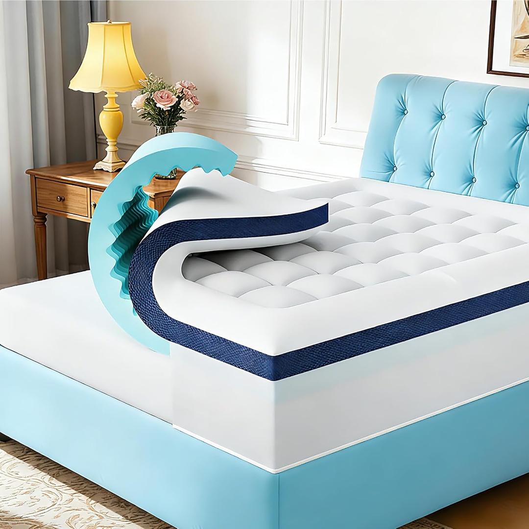 4 Inch Memory Foam Dual-Layer Mattress Topper Queen Size - 2Inch 1000GSM Quilted Pillow Top with Down-Alternative + 2Inch 58"(800) Egg Crate Memory Foam (King)
