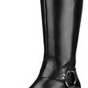 ZURIN Women's Knee High Boots Fashion Buckle Riding Boots Square Toe Chunky Block Heel Vintage Biker Motorcycle Boots for Women, Size 7