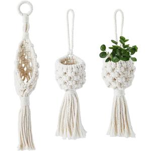 SUPERFINDINGS 3Pcs 3 Styles Macrame Wall Hanging Boho Decor Cotton Wall Hanging Basket Floral White Wall Mounted Woven Bag Tassels Handmade Yarn Art for Living Room or Home Dcor
