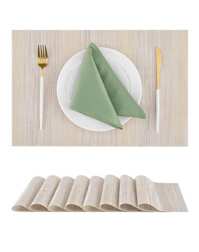 Leetaltree Lightsteel Beige with Yellow Placemats Set of 7 - Heat Resistant Non-Slip Place mats for Dining Table, Washable Durable PVC Vinyl Woven Table Mats (Lightsteel Beige with Yellow, 7)