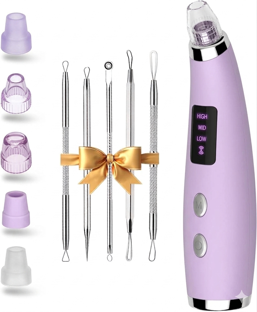 Blackhead Remover Pore Vacuum  Blackhead Remover for Face with 5 Attachments & 3 Suction Levels  Blackhead Vacuum removers for Women & Men (Matte Purple)
