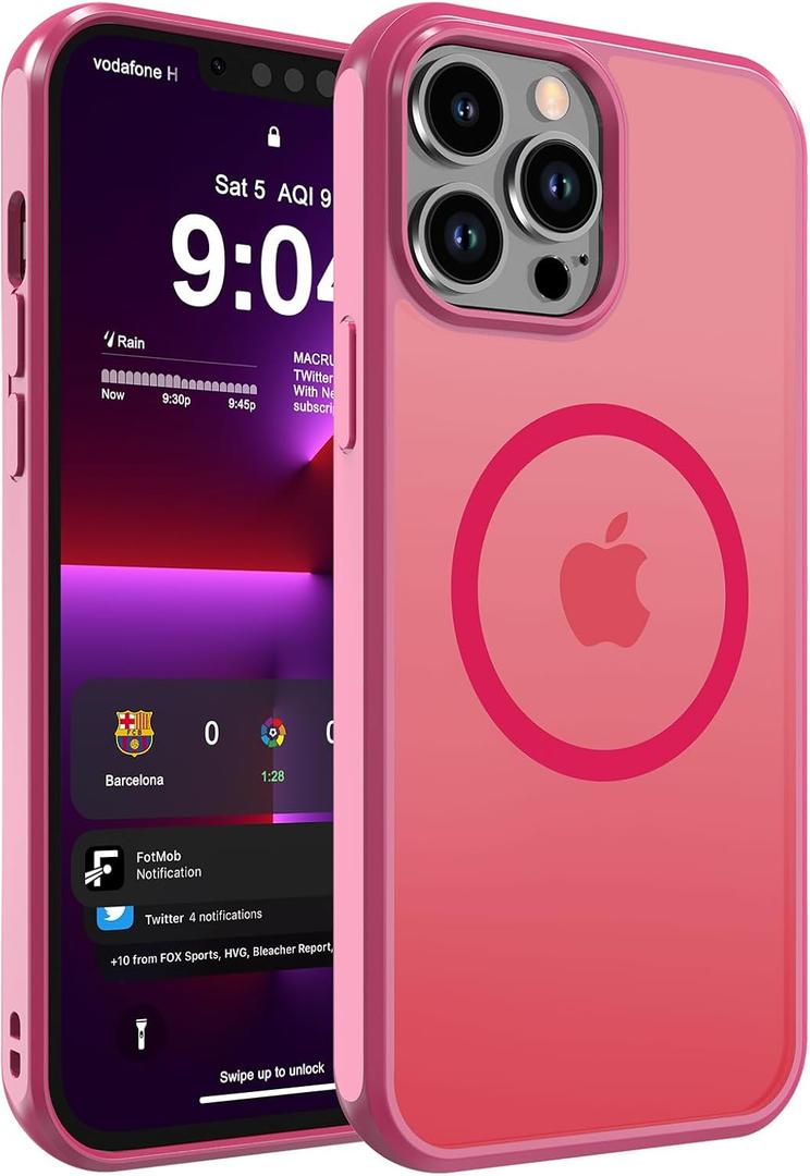 DEERLAMN Magnetic Matte Case for iPhone 13 Pro, [Compatible with MagSafe][Military Grade Drop Protection] Anti-Fingerprint Slim Translucent Shockproof Protective Phone Cover, Hot Pink