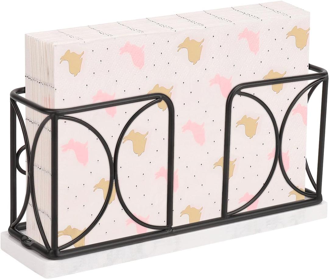 Napkin Holder with Marble Base, Guest Towel Paper Dispenser for Table, Modern Metal Napkin Stand, Ideal for All Bathroom Vanity, Kitchen Decor Accessories (Matte Black, 4 Inch)