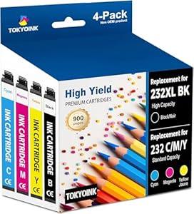 TOKYOINK 232XL Ink Cartridges Combo Pack Remanufactured Replacement for 232 Ink Cartridge 232 XL for Printer XP-4200 WF-2930 XP-4205 WF-2950 Printer Ink (Black, Cyan, Magenta, Yellow 4 Pack)