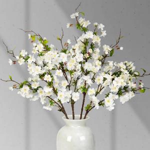 Artificial Cherry Blossom Branches 31.5'', 4 Pack Faux Spring Flowers for Tall Vase, Realistic Flower Stems for Home Decor, Wedding, Easter, Table Centerpiece and Party Decor (Pure White)