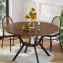 42" Round Dining Table for 4, Farmhouse Kitchen Table with Storage, Space Saving Circle Dinner Table, Rustic Wood Kitchen & Dining Room Tables with Metal Legs for Kitchen, Living Room, Dining Room