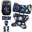 Infant Car Seat Insert with 2 Headrests for Doona|Graco, Thickened Baby Car Seat Cushion for Newborn, Car Seat Head Support Shoulder Covers Set Fits for Stroller, Baby Swing, Bouncer (Blue, Space)