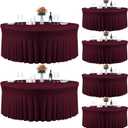 6 Pack Burgundy Round Tablecloth, Fitted Table Cloths for 6 foot Round Tables, 132 Inch Round Red Tablecloth Table Skirt for Wedding Birthday Photo Themed Party Banquet Holidays Red Party Decorations