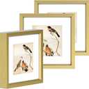 3x3 Picture Frame Set of 3, Brass Metal Square Photo Frames with HD Glass, Fits 2x2 with Mat or 3 x 3 without Mat, Display for Wall and Table