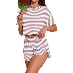 PrinStory Womens Pajama Sets Side Split Shorts Pj Set Cute Pjs 2 Piece Summer Lounge Sets, XL